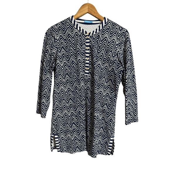 J. McLaughlin Navy Blue Print Coastal Sheath Dress Medium - Picture 1 of 5